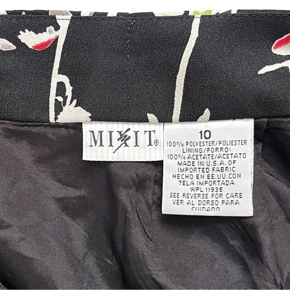 Mixit Faux Wrap Skirt Sz 10 Black White Multi Color Floral Grid Dual Pattern - Picture 3 of 6